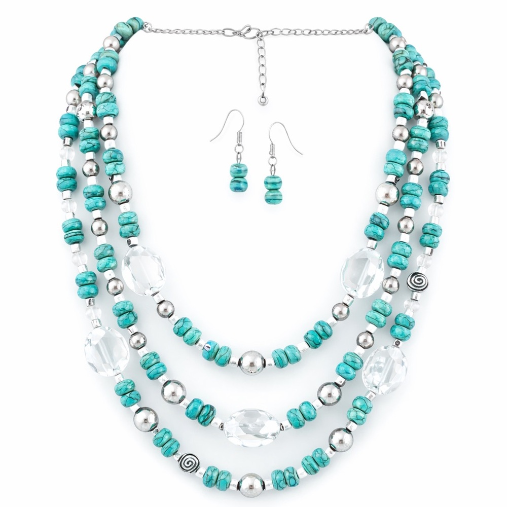 Handmade 3 Strand Crystal Bead Statement Necklace